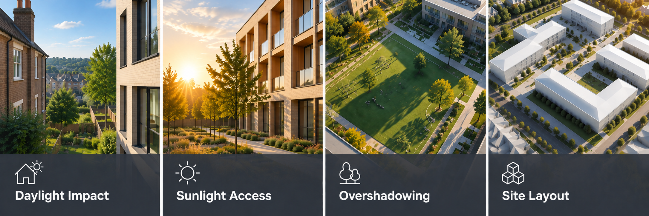 Daylight impact, sunlight access, overshadowing and site layout